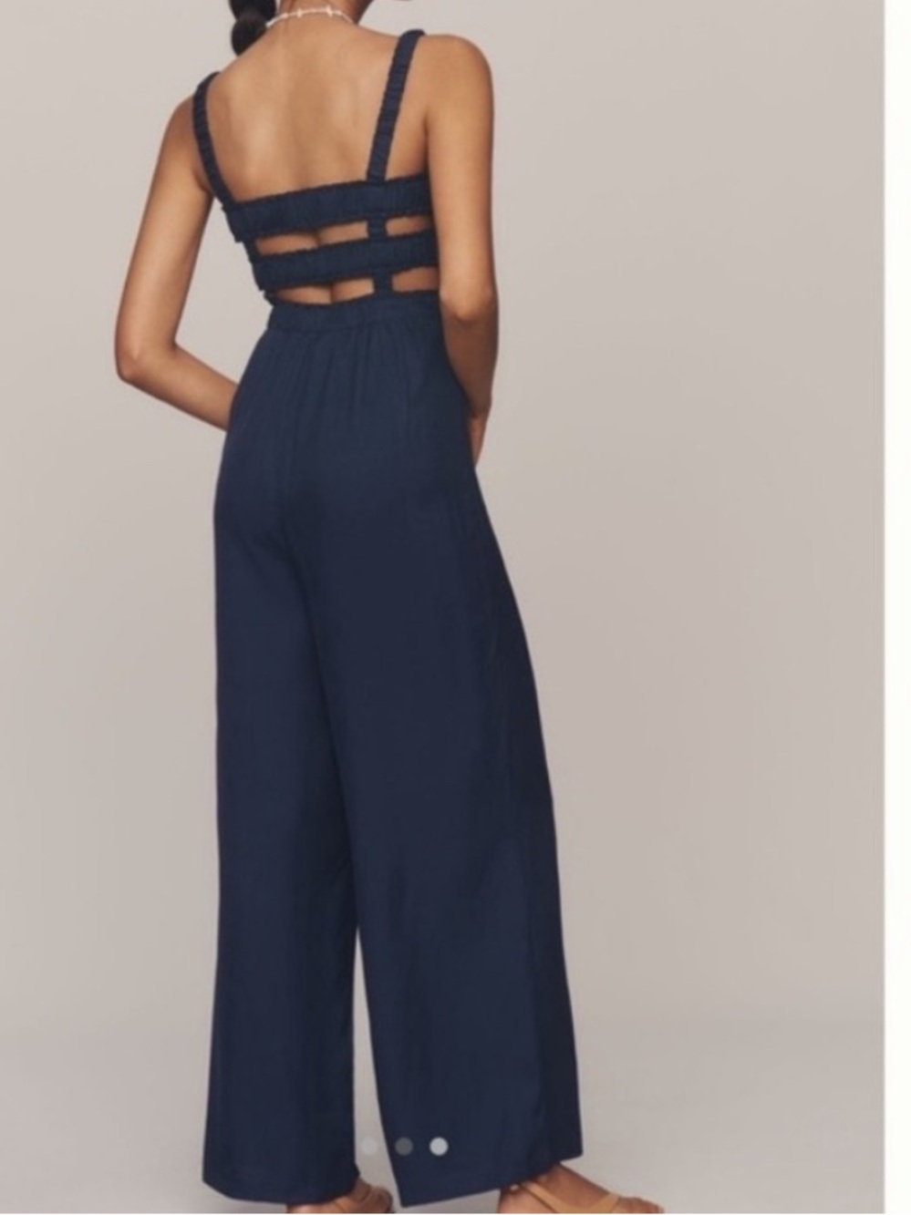 English Factory Sleeveless Smocked Wide-Leg Jumpsuit